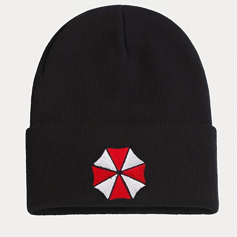 Protective Umbrella Embroidery Knit Hat for Winter