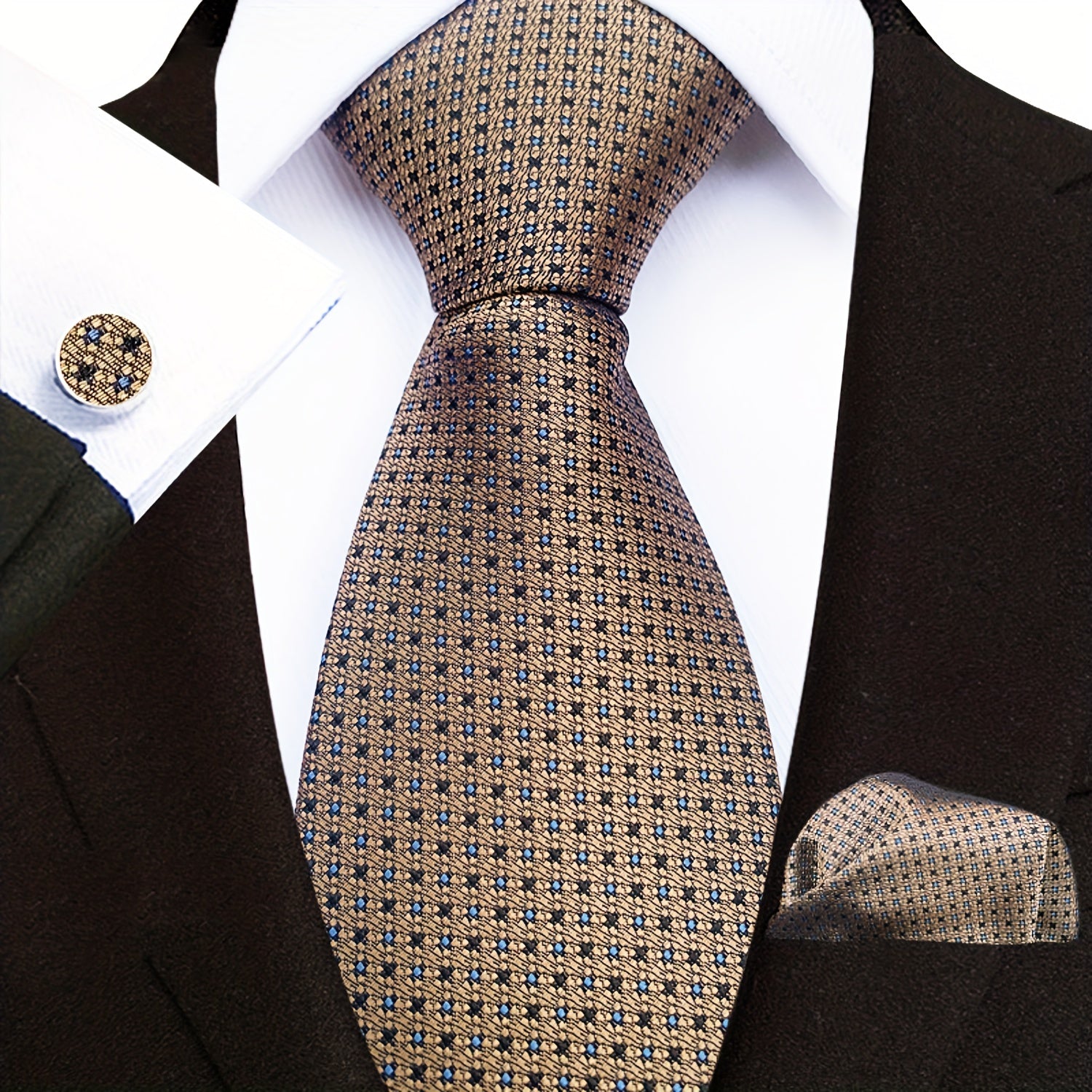 Men's Paisley Floral Necktie Set with Handkerchief and Clip