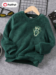 Embroidered Dino Print Boys Warm Sweatshirt