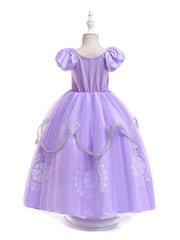 Girls Princess Dress Puff Sleeve Tulle Halloween Party Costume