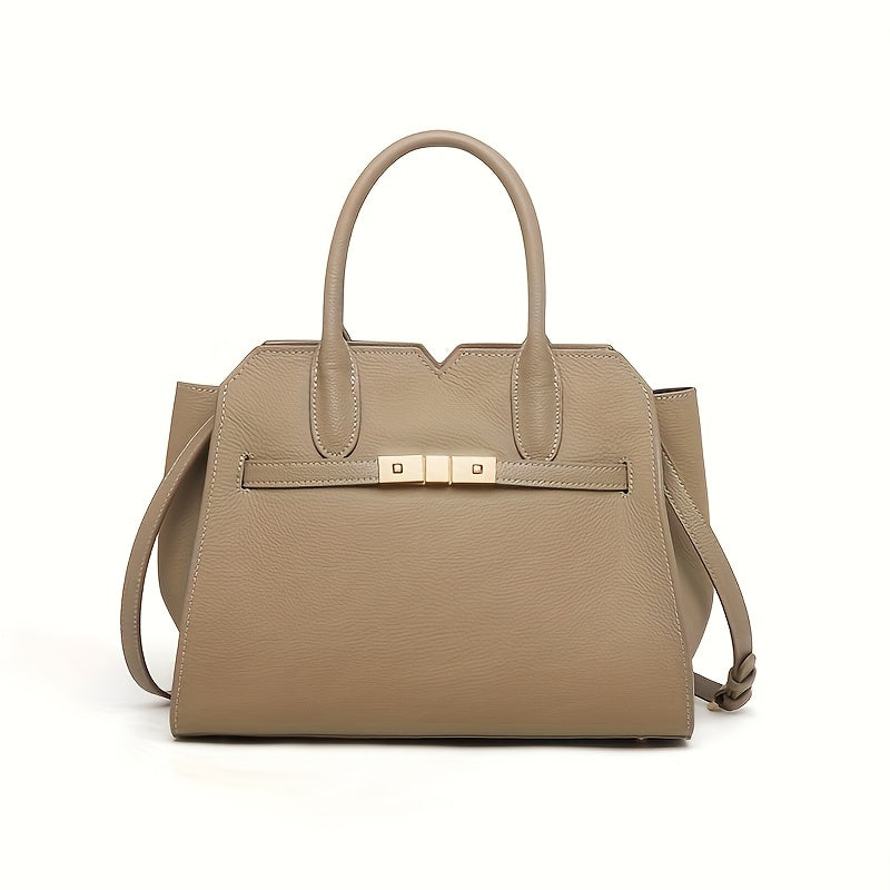 Leather Women's Shoulder Bag with Detachable Strap Grey