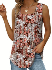 Floral Square Neck Tank Top Sleeveless Casual Summer Blouse