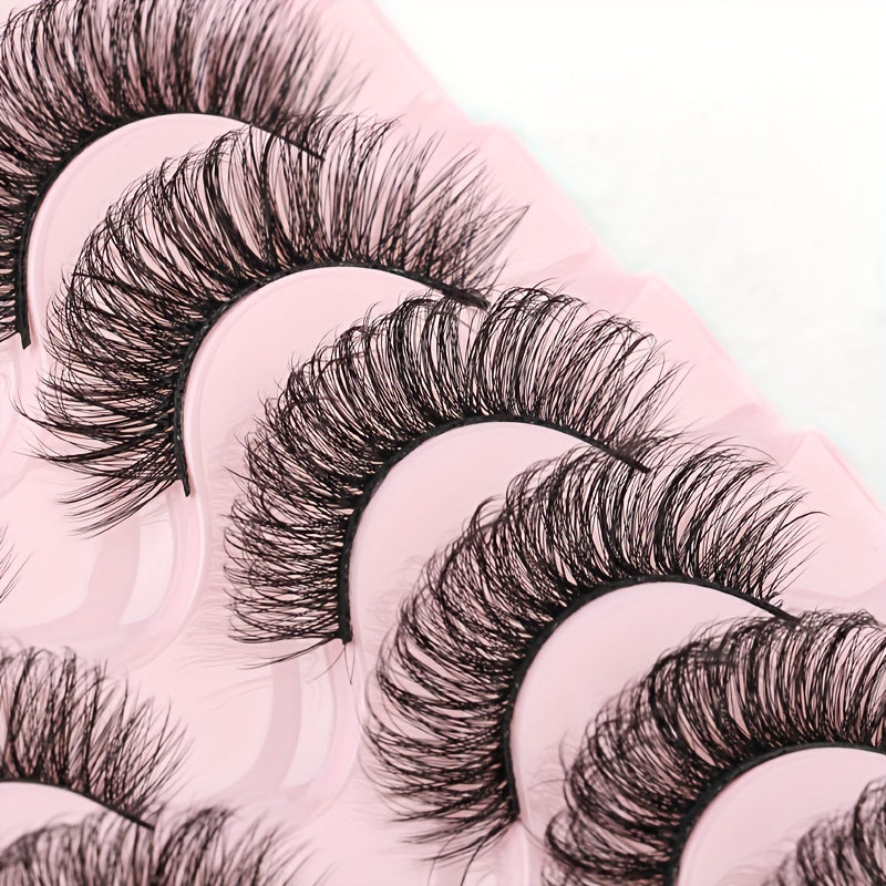 10 Pairs Natural Wispy Faux Mink Lashes Fluffy Curly Crossing 7D Volume
