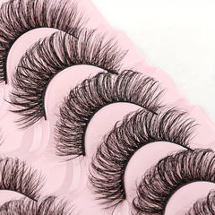 10 Pairs Natural Wispy Faux Mink Lashes Fluffy Curly Crossing 7D Volume