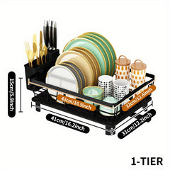 2 Tier Dish Drying Rack with Drainboard & Utensil Holder