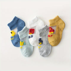 5 Pairs Kids Summer Thin Breathable Mesh Cotton Socks, Cartoon Short Socks