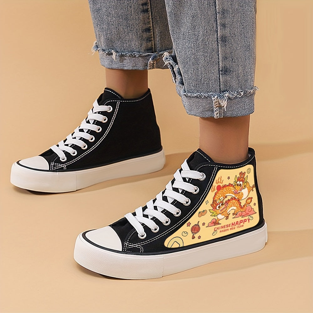 High Top Dragon Pattern Skate Shoes for Girls