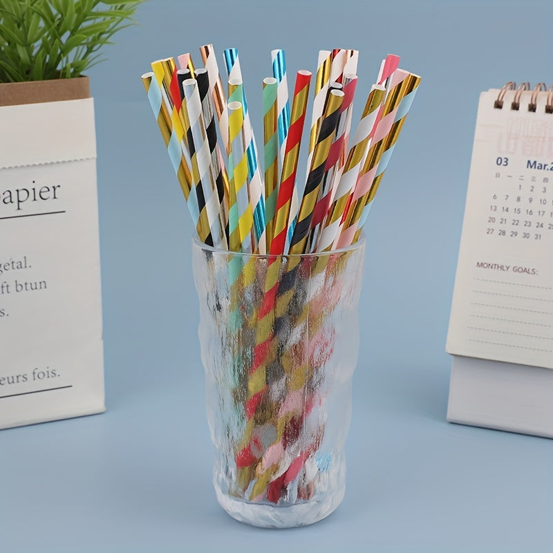 25pcs Glossy Spiral Stripes Paper Straws Disposable Drinking Straws