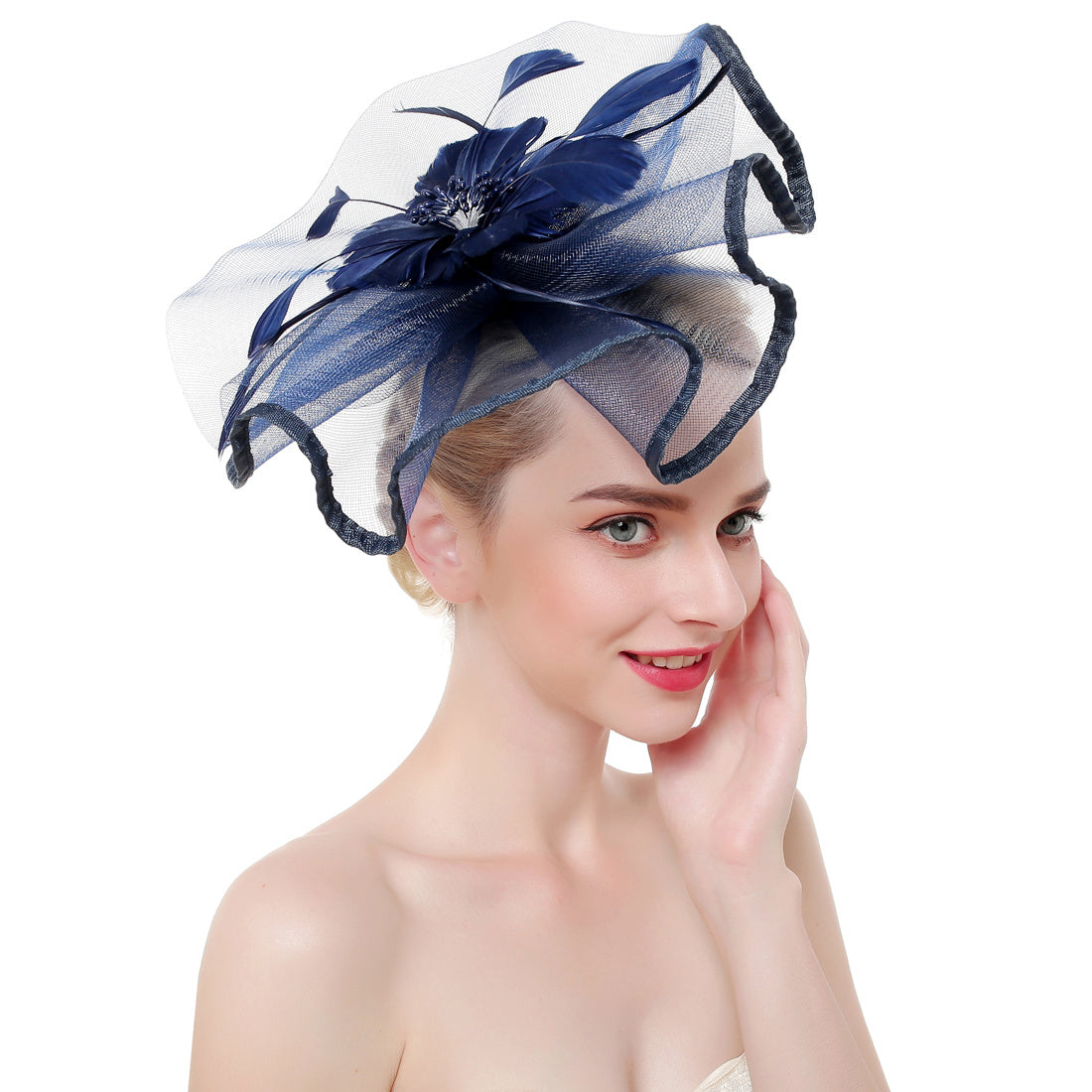 Crin Ruffle Wavy Disc Fascinator Hat with Feather Flower