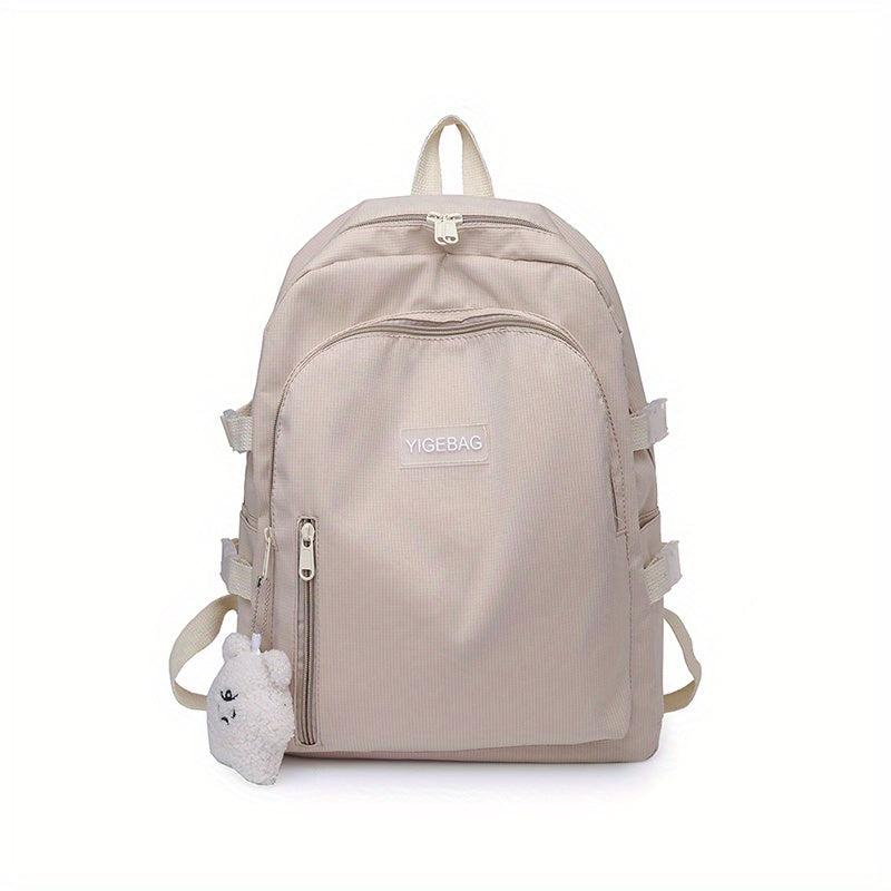 Casual Canvas Backpack With Pendant Large Capacity Schoolbag