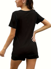Women's Plus Solid Short Sleeve V Neck Pajama Set