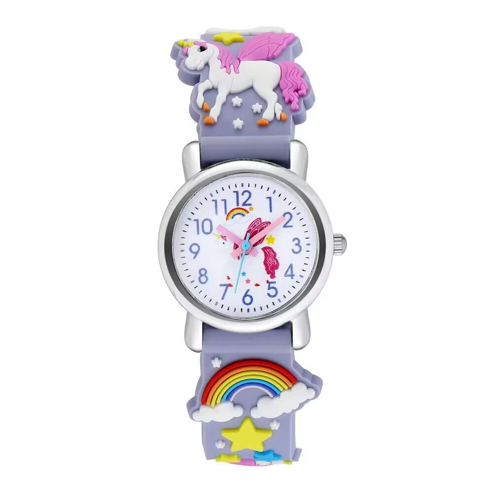 Children's Quartz Watch Rainbow Horse Soft Rubber Strap Boys Girls Watch