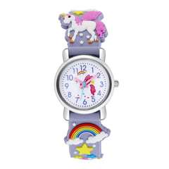 Children's Quartz Watch Rainbow Horse Soft Rubber Strap Boys Girls Watch