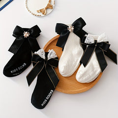 4 Pairs Bowknot Socks Girls 0-3 Years Breathable Comfy Spring Autumn