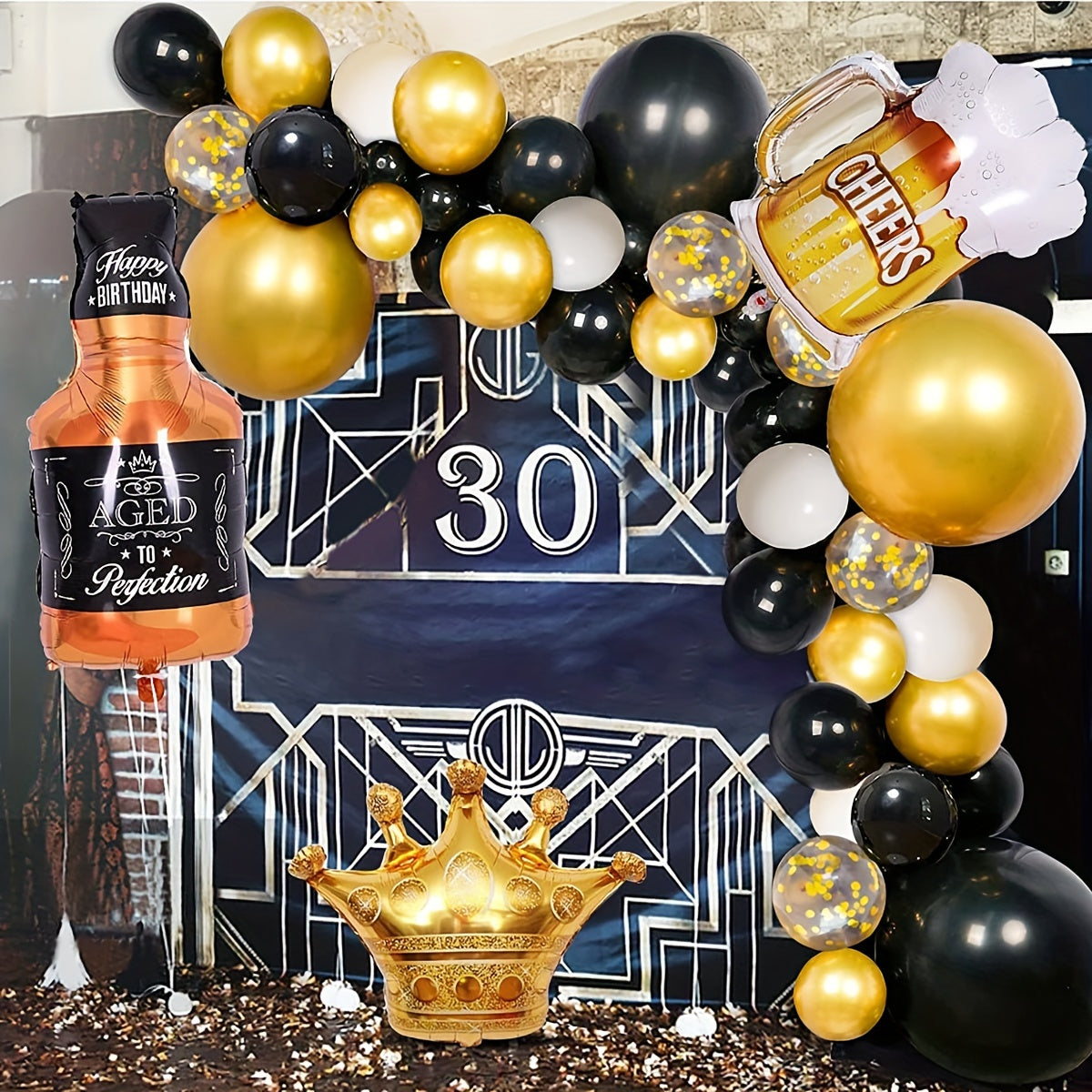 Golden Flower Garland Balloon Arch Kit Whiskey Bottle Beer Cup Balloons