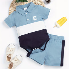 2pcs Baby Boy Shirt & Shorts Set Embroidery Stitching Newborn Casual Knitted