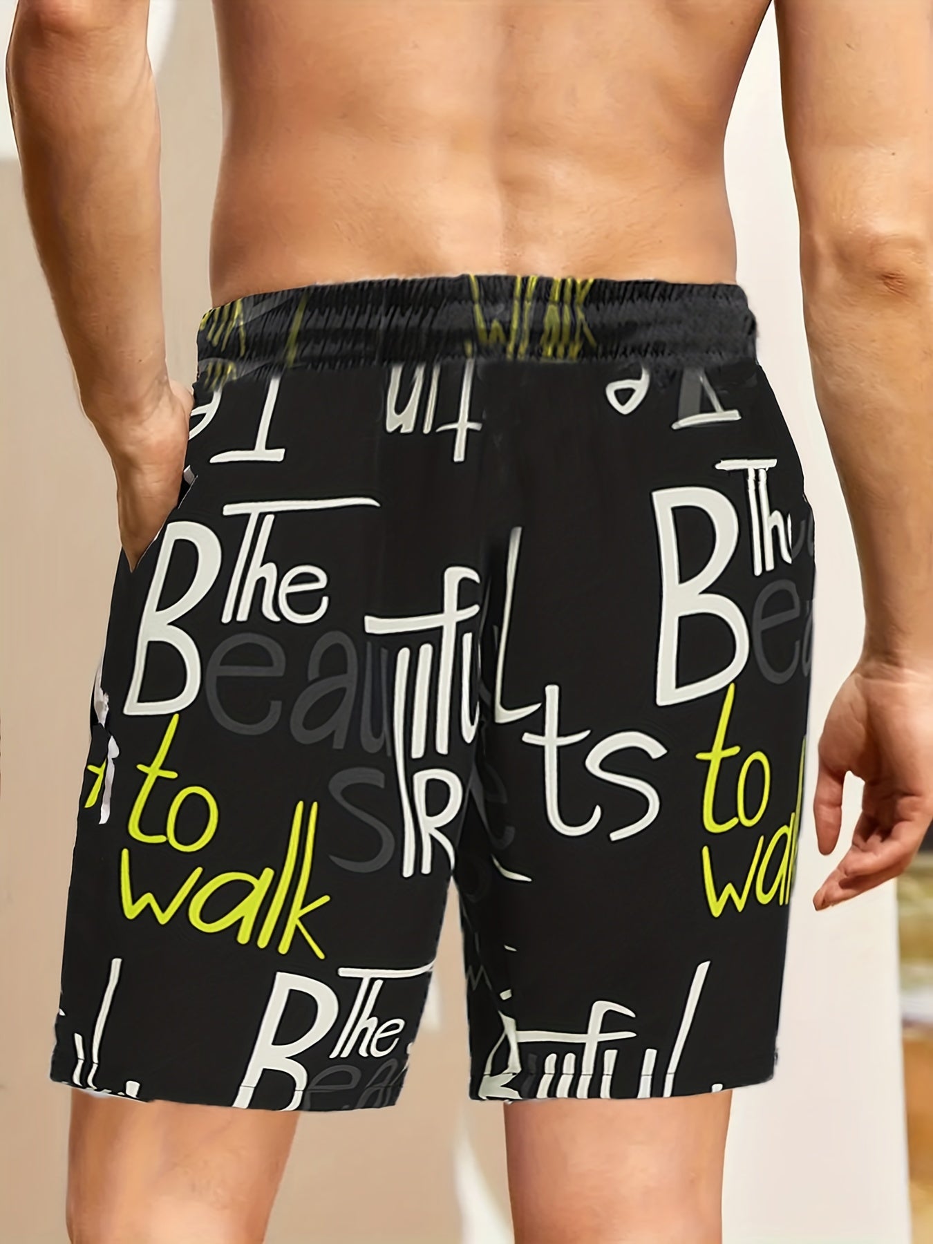Men's Stylish Letter Pattern Print Swim Trunks Quick Dry Beach Shorts