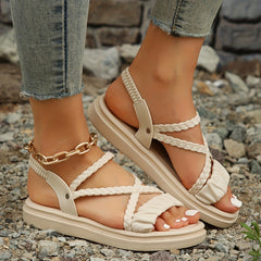 Women's Pleated Flat Sandals Slip On Comfortable Summer Shoes