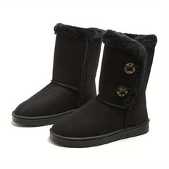 Women's Plush Lined Snow Boots Thermal Button Non Slip Shoes