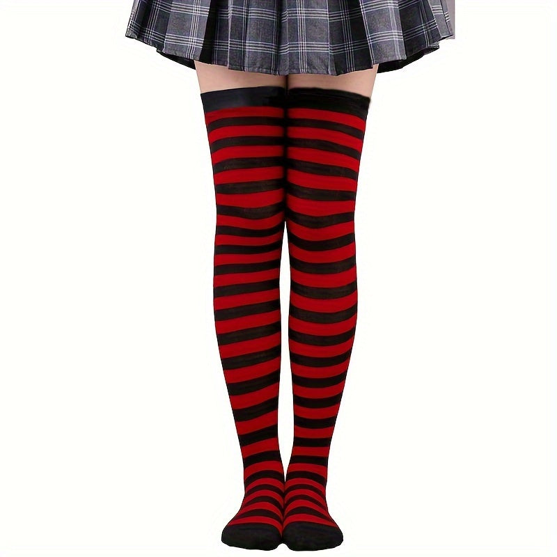 Striped Thigh High Socks Colorblock Over The Knee Stockings