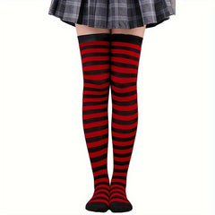 Striped Thigh High Socks Colorblock Over The Knee Stockings