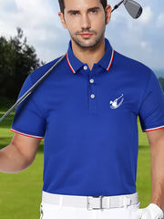 Men's Golf Print Polo Shirt Casual Stretch Lapel Button Short Sleeve