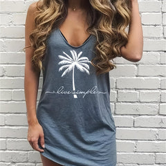 Coconut Tree Print Dress Casual Summer Cami Dress