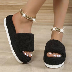 Cozy Open Toe Slippers Thick Sole Indoor Outdoor Slide Slipper