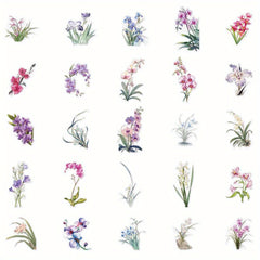 50pcs Orchid Flower Cartoon Stickers for DIY Crafts Suitcases Water Bottles