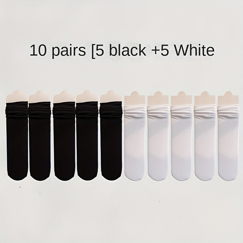 10 Pairs Solid Mid Tube Socks Women's Stockings