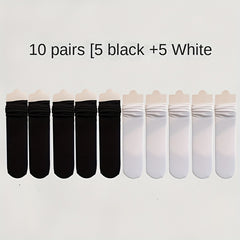 10 Pairs Solid Mid Tube Socks Women's Stockings
