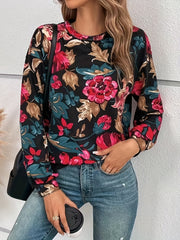 Floral Print Pullover Sweatshirt Long Sleeve Crew Neck for Spring & Fall Women