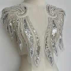2pcs Golden Wings Sequin Beading Lace Applique for Wedding Dress
