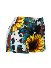 LOVE & Sunflower Print Skinny Shorts for Women