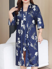Women's Plus Size Floral Print Bathrobe Set