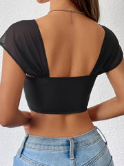 Mesh Stitching Corset Top Solid Button Front Crop Top
