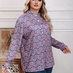 Boho Blouse Women's Plus Allover Print Mock Neck Pullover Shirt Top