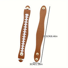 Rugby Pattern Faux Leather Bracelet Sports Style Snap Bangle