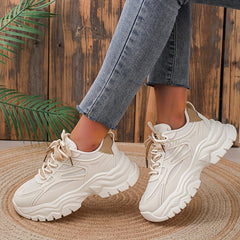 Women's Mesh Panel Pattern Sneakers Low Platform Shoes