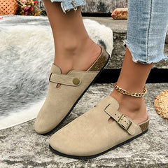 Women's Adjustable Strap Flat Mules Cork Clogs
