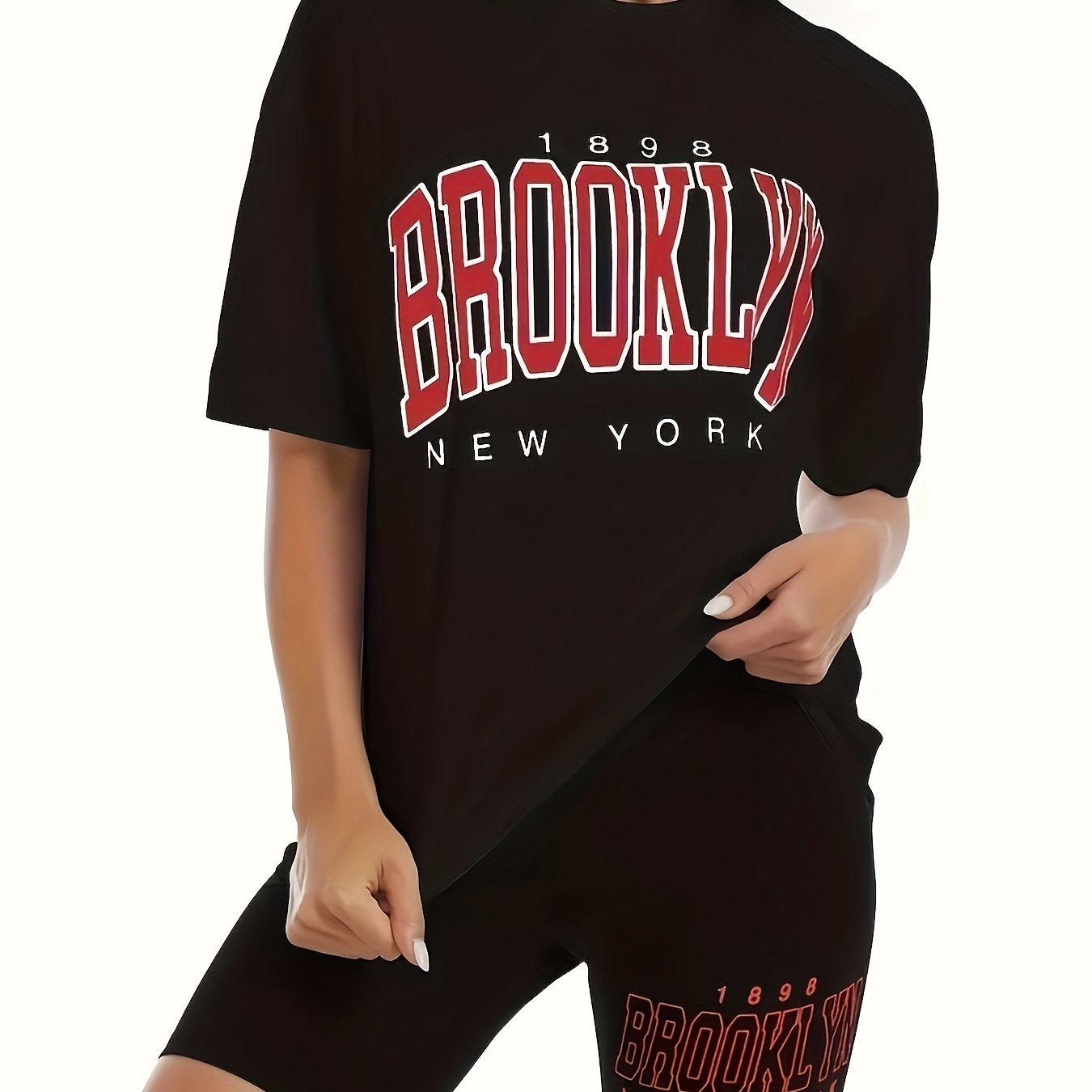 Women's Plus Size Letter Print Tee & Biker Shorts Set