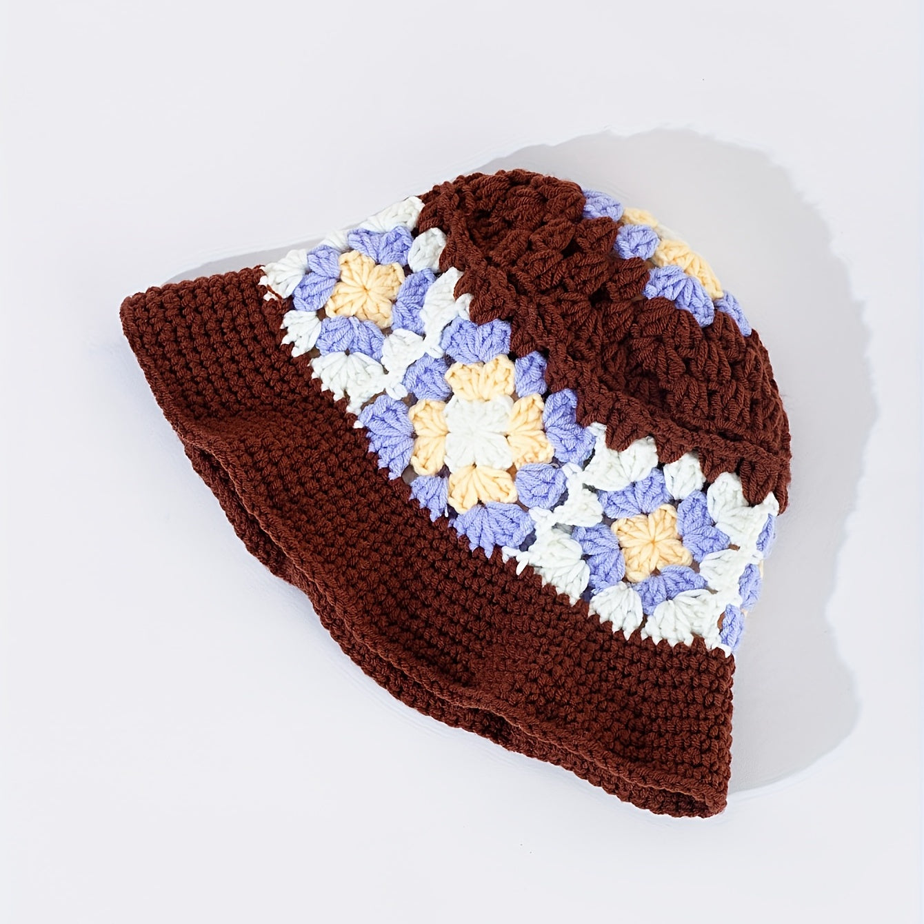 Vintage Flower Crochet Bucket Hat Block Knitted Cloche Hat
