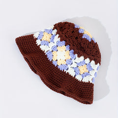 Vintage Flower Crochet Bucket Hat Block Knitted Cloche Hat