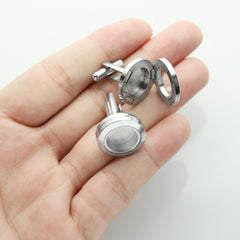 Stainless Steel DIY Round Glass Photo Box Cufflinks