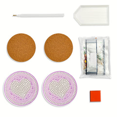 2pcs DIY Diamond Painting Car Coasters Pink Love Kits