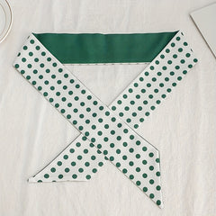 Green Dotted Print Skinny Scarf Hair Ribbon Neckerchief Satin Twilly Scarf