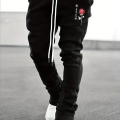 Flower & Japanese Letter Print Men's Drawstring Jogger Pants