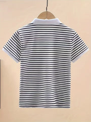 Boys Striped Lapel T-shirt Short Sleeve Summer Top