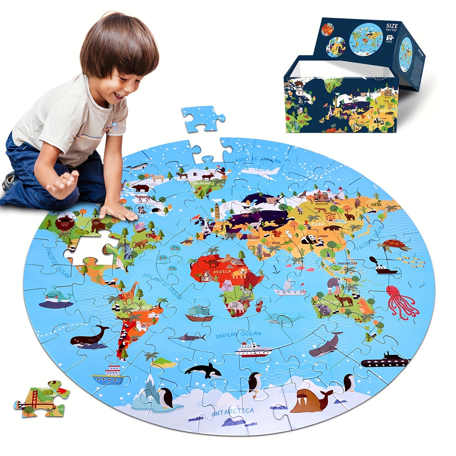 Animal Floor Puzzle - Educational Round with Vibrant Patterns
