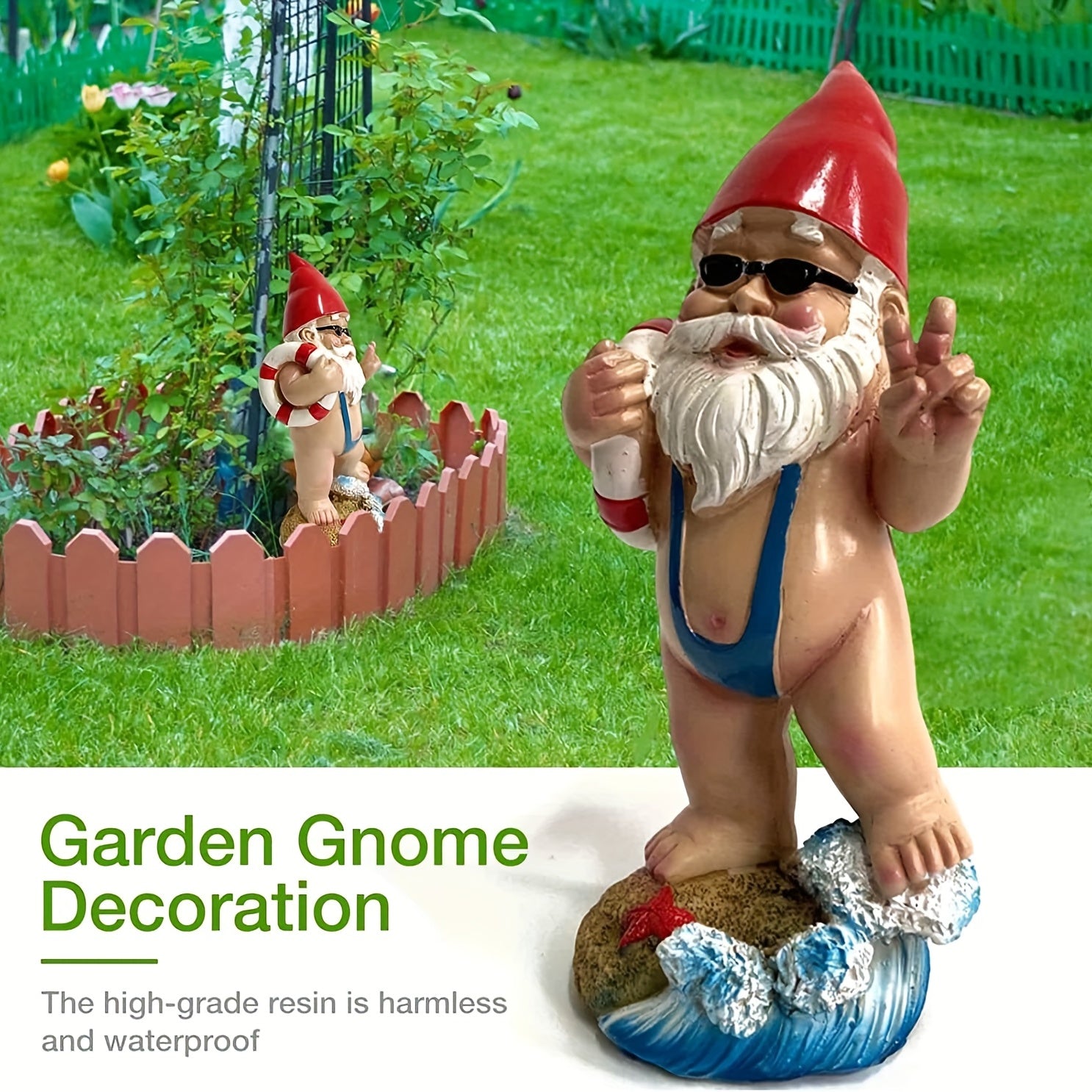Funny Garden Swimming Ring Gnome Resin Statue Indoor Home Decor Crafts